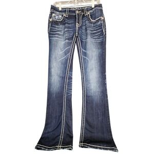 Miss Me Jeans Womens 28 Boot Cut‎ Embellished Pockets Dark Wash Denim